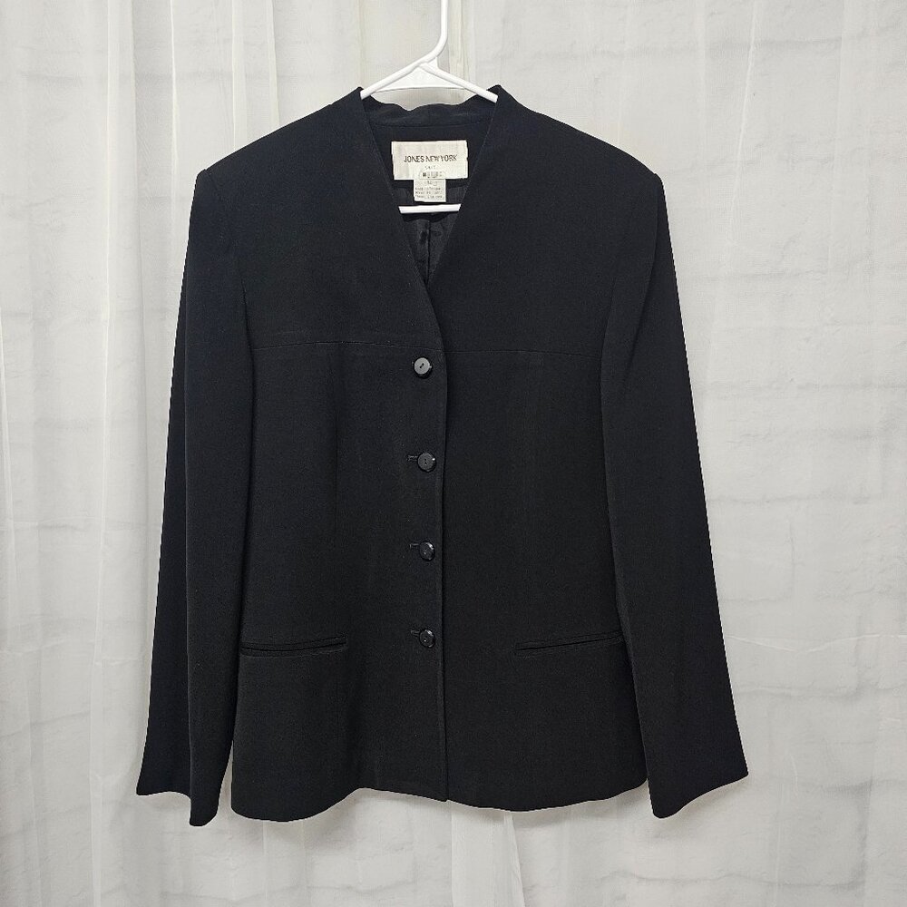 Vintage Jones New York Blazer Black Collarless Office 12